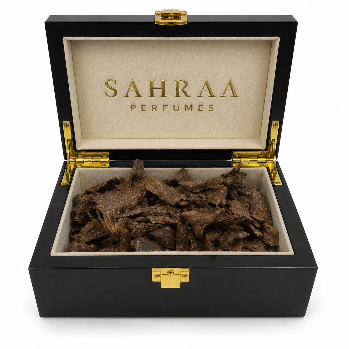 Sri Lankan Sailani oud chips close-up by Sahraa Perfumes